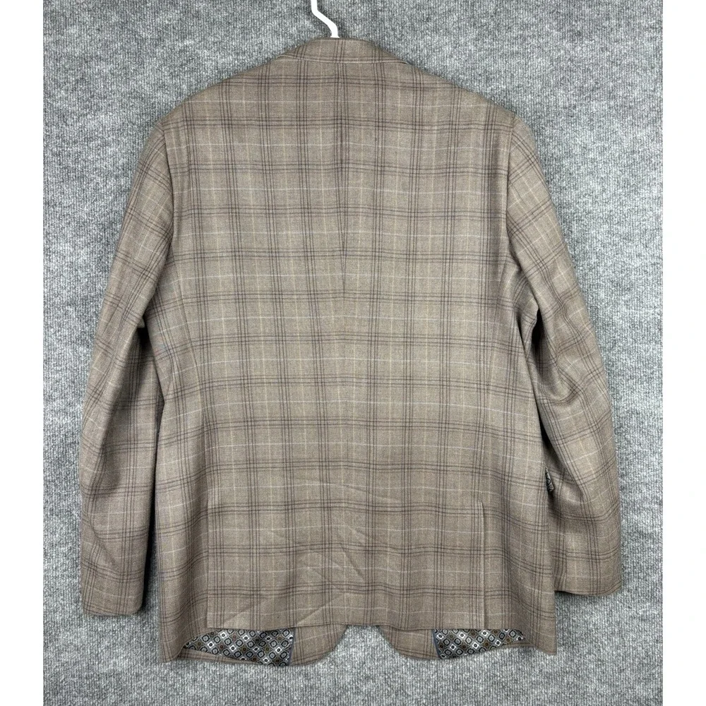 Johnston & Murphy Sport Coat Mens L Tan Plaid 52% Silk 48% Wool Blazer Jacket